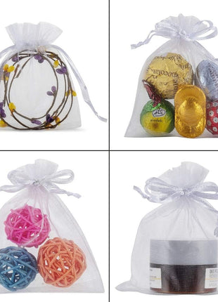 HRX Package 100pcs White Organza Jewelry Bags Drawstring 3 x 4 inch, Little Mesh Gift Pouches Mini Candy Bags for Small Presents Jewelry Earrings