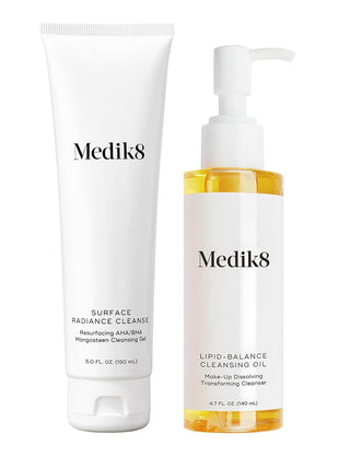 Medik8 Double Cleanse Skincare Set, Lipid-Balance Cleansing Oil & Surface Radiance AHA/BHA Face Cleanser, Daily Makeup Removing & Exfoliating Facial Cleansing Routine- 2 pc