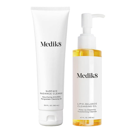 Medik8 Double Cleanse Skincare Set, Lipid-Balance Cleansing Oil & Surface Radiance AHA/BHA Face Cleanser, Daily Makeup Removing & Exfoliating Facial Cleansing Routine- 2 pc