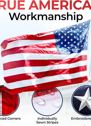American Flag for Outside Heavy-Duty US Flag with Embroidered Stars Reinforced Material USA Flag Built for Outdoors Sewn Stripes UV Protection Brass Grommets (3x5 ft)