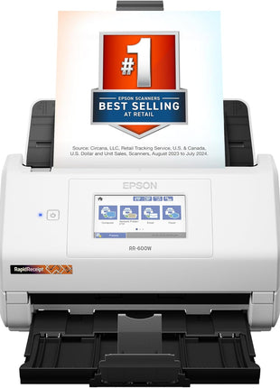 Epson RapidReceipt RR-600W Wireless Desktop Color Two-Sided Receipt Scanner | Receipt and Document Scanner ScanSmart AI PRO Receipt Management and PDF Software for PC and Mac Touchscreen and 100 Page ADF