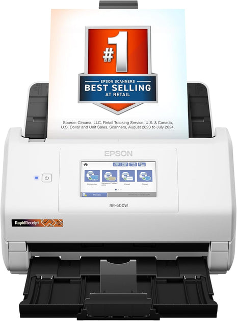 Epson RapidReceipt RR-600W Wireless Desktop Color Two-Sided Receipt Scanner | Receipt and Document Scanner ScanSmart AI PRO Receipt Management and PDF Software for PC and Mac Touchscreen and 100 Page ADF