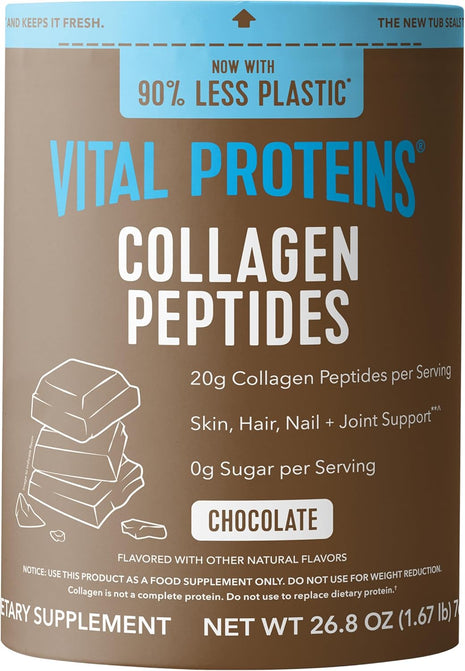 Vital Proteins Collagen Peptides Powder, Chocolate, 26.8oz | Grass-Fed Collagen Peptides, Supports Hair Skin & Nails, Bones & Joints, Chocolate Flavor, 28 Servings