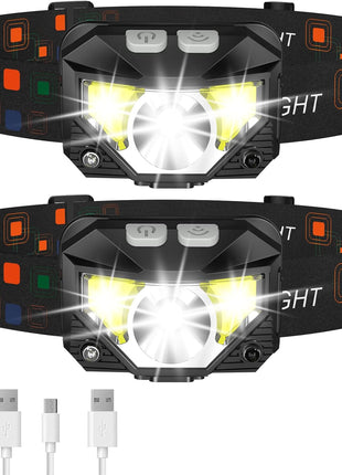LHKNL Headlamp Flashlight, Lumen Bright Head Lamps LED Rechargeable Camping | Ultra-Light, with White Red Light, 2-Pack Waterproof Motion Sensor Headlight, 8 Modes for Outdoor Running Hiking Fishing