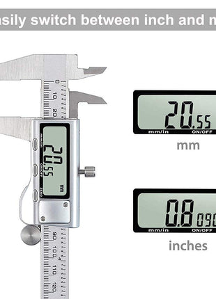 Digital Caliper, Caliper Measuring Tool with Stainless Steel, Electronic Micrometer Caliper with Large LCD Screen, Auto-Off Feature, Inch and Millimeter Conversion (6 Inch/150 mm)