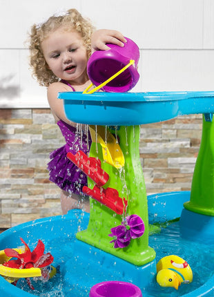 Step2 Rain Showers Splash Pond Toddler Water Table, Outdoor Kids Water Sensory Table, Ages 18+ Months, 13 Piece Water Toy Accessories, Blue & Green