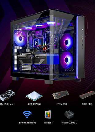 Skytech Gaming King 95 Gaming PC, AMD Ryzen 7 9800X3D 4.7GHz, NVIDIA RTX 5080 16GB VRAM, 4TB Gen4 NVMe SSD, 64GB DDR5 RAM 6000, 850W Gold ATX 3 PSU, 360 ARGB AIO, WI-FI 5, Windows 11, Desktop
