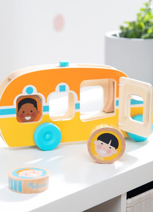 Melissa & Doug GO Tots Wooden Roll & Ride Bus with 3 Disks School Bus Toys for Babies and Toddlers - FSC-Certified Materials