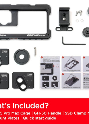 BEASTGRIP x SanDisk Beastcage iPhone 15 Pro Max Creator Kit - Includes iPhone 15 Pro Max Cage, Handle, and SSD Mount - Video Rig for Filming - SD3WLCC005-000T-WW