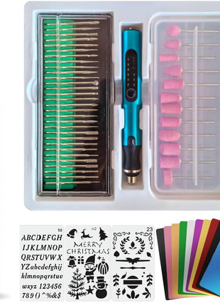 USB Engraving Pen with 47 bits,10Metal Business Card Blanks,Electric Engraver Machine Cordless Engraving Tools Engraved Jewelry Metal Resin Plastic Stone