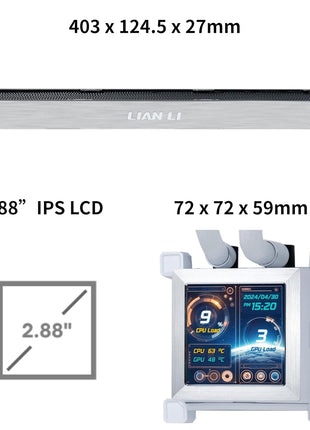 Lian Li Hydroshift LCD 360 Liquid Cooler - Flexible Side-Mounted Coolant Pathway, 2.88" LCD Screen - 480 x 480 Res. - Captured Screenshots or Recorded Videos - Fits Most PC Fans - White (HSLCD36NW)