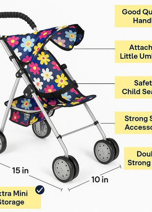 fash n kolor, My First Baby Doll Stroller with Flower Design with Basket in The Bottom- 2 Free Magic Bottles Included