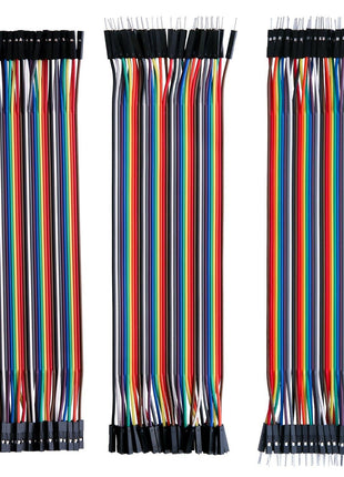 ELEGOO 120pcs Multicolored Dupont Wire M-F, M-M, F-F for Breadboard Jumper | 40pin M-F, 40pin Male to Male, 40pin Female to Female Breadboard Jumper Ribbon Cables Connectors