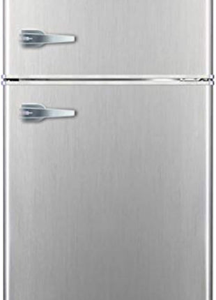 Frigidaire EFR3A1 Compact Small Top-Freezer Refrigerator, Stainless Steel Mini Bar Fridge, Platinum Series-21.26" D x 17.83" W x 33.5" H, 3.2 cu ft Double Door