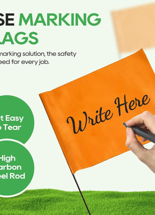 Zozen 50Pack Fluorescent Orange Marking Flags, Writable/15x4x5 Inch, Yard Flags for Lawn & Irrigation & Landscape & Sprinkler & Survey & Dog Training.