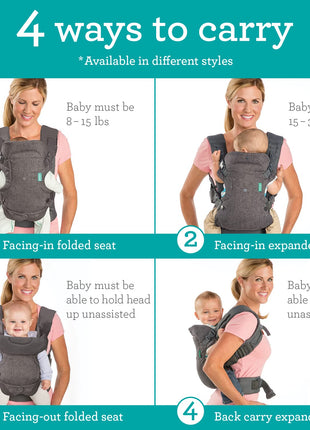 Infantino Flip 4-in-1 Convertible Baby Carrier, Adjustable, Ergonomic Babywearing, Registry Essential, Baby Carrier for Newborn to Toddler, Gray