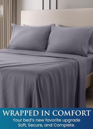 Utopia Bedding Queen Sheet Set, Soft Microfiber 4 Piece Bed Sheets with 15" Deep Pocket - Easy Care Brushed Microfiber (Queen, Grey)