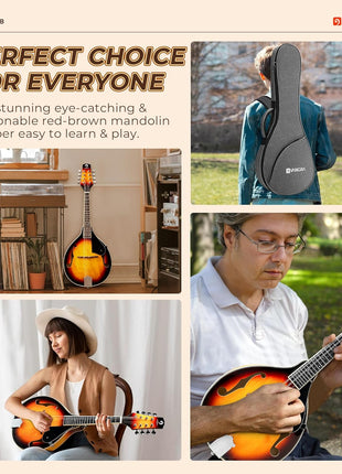 Vangoa Mandolin Musical Instrument A Style, Acoustic Mandolin Instrument Kit Italian 8 String for Professional Beginners Adults Teens Youth Kids, Sunburst, Glossy