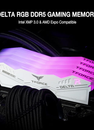 TEAMGROUP T-Force Delta RGB DDR5 Ram 32GB (2x16GB) 6400MHz PC5-51200 CL32 Desktop Memory Module Ram for 600 700 Series Chipset XMP 3.0 Ready White FF4D532G6400HC32ADC01