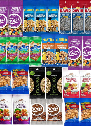 Nuts Snack Packs - Mixed Nuts and Trail Mix Individual Packs - Healthy Snacks Care Package Gift (28 Count)