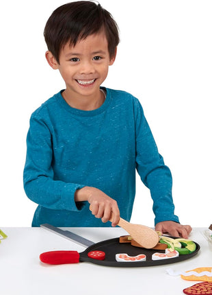 Melissa & Doug Fill & Fold Taco & Tortilla Set, 43 Pieces – Sliceable Wooden Mexican Play Food, Skillet, and More - FSC Certified