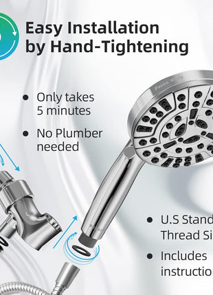 BESAQUO Shower Head,10 Functions High Pressure shower head with handheld, Built in Pause Mode & 2 Power Wash, Non Clogging Nozzles High Flow Hand Held Shower Head, Leakproof 6.5ft Hose&Metal Bracket