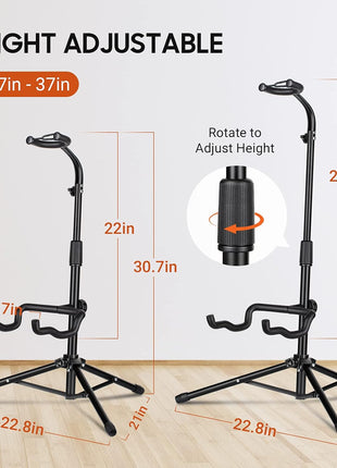 CAHAYA Guitar Stand Floor - Folding Universal Guitar Holder for Acoustic Electric Guitars Bass Guitar Adjust Height from 30.7 to 37 In Folding Tripod Guitar Stands with Neck Holder