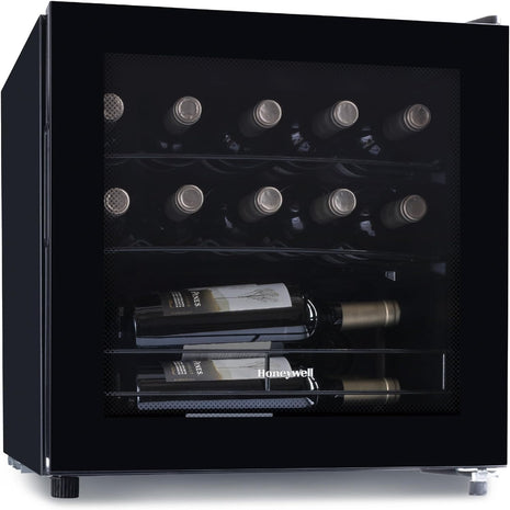 Honeywell 14 Bottle Compressor Wine Cooler Refrigerator, Compact Wine Cellar For Red, White, Champagne or Sparkling Wine, Digital Temperature Control, Glass Door