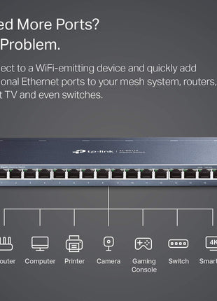 TP-Link TL-SG116, 16 Port Gigabit Unmanaged Ethernet Switch | Desktop/Wall Mount, Fanless, Sturdy Metal w/Shielded Ports, Traffic Optimization