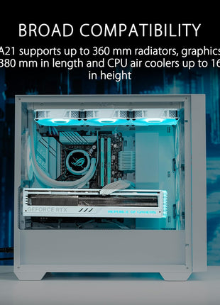 ASUS A21 White Micro ATX PC Case Supports BTF Hidden Connector Technology, Graphics Cards up to 380mm, 360mm Coolers, & ATX PSUs, Includes Porous Front-Panel mesh, 2 Year Warranty