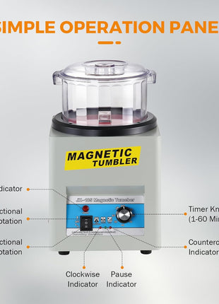 BEAMNOVA Magnetic Tumbler, Jewelry Polisher Machine, With Tub, Lid, 180mm 2000 RPM 1-60 Minute Timing, Unidirectional Rotation / Bi-rolling