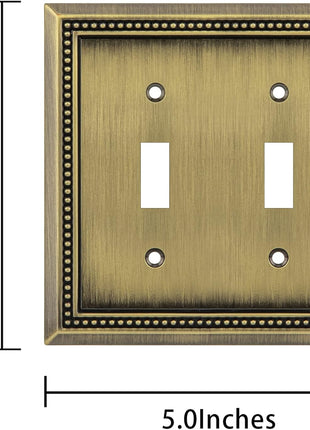 Henne Bery Sunken Pearls Heavy Duty Decorative Wall Plate Switch Plate Outlet Cover (Double Toggle, Antique Brass)