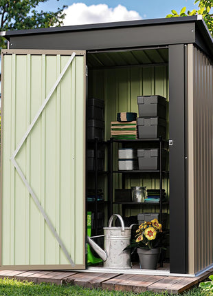 Patiowell 5x3 FT Outdoor Storage Shed, Tool Shed with Sloping Roof and Lockable Door, Metal Shed for Backyard Garden Patio Lawn, Brown