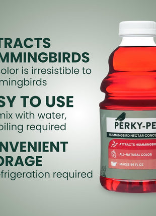Perky-Pet Hummingbird Nectar Concentrate for Hummingbird Feeder - 32 oz - Makes 96 FL OZ of Red Food Nectar - 238