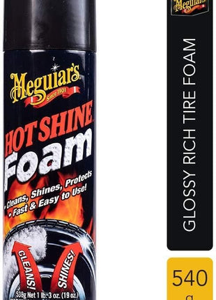 Meguiar's Hot Shine Tire Foam, High Gloss Tire Shine That Cleans, Shines, and Protects in One Step, Deep, Black Shine with Conditioners and UV Protection, Best Gifts for Car Lovers, 19 Oz Aerosol