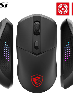 msi Versa 300 Elite Wireless Gaming Mouse - 26000 DPI Optical Sensor, 1000 Hz Polling Rate, Symmetrical, 60M+ Click OMRON Switches, 6 Buttons, 200-Hour Battery, 1ms Latency, RGB, 65g - Wired/Wireless