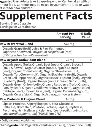 Garden of Life Heart Resveratrol Supplement - Powerful Antioxidant Support With 350mg Raw Fermented Trans-Resveratrol Plus Probiotics and Enzymes for Heart Health and Healthy Aging, 60 Vegan Capsules
