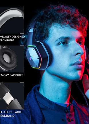 EKSA E1000 USB Gaming Headset for PC, Computer Headphones with Microphone/Mic Noise Cancelling, 7.1 Surround Sound, RGB Light - Wired Headphones for PS4, PS5 Console, Laptop, Call Center
