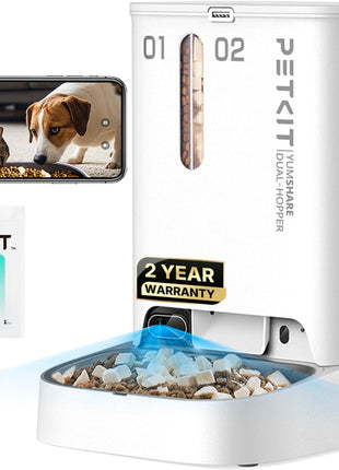 PETKIT Automatic Cat Dog Feeder with Camera, AI-Powered Motion Capturing, 1080P HD Video with Night Vision, 2.4G WiFi Pet Feeder with 2-Way Audio, Dual Hopper Pet Food Dispenser with Desiccant