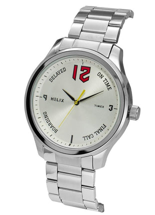 Helix by Timex Analog Watch for Man with Silver Round Dial & Silver Stainless Steel Bracelet Band Water Resistant Men's Wrist Watches - TW043HG29