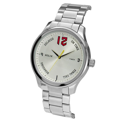 Helix by Timex Analog Watch for Man with Silver Round Dial & Silver Stainless Steel Bracelet Band Water Resistant Men's Wrist Watches - TW043HG29