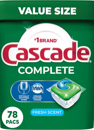 Cascade Complete Dishwasher Pods   Fresh Scent ActionPacs, Dishwasher Detergent, Dishwasher Soap, Detergent Pods, 78 Count