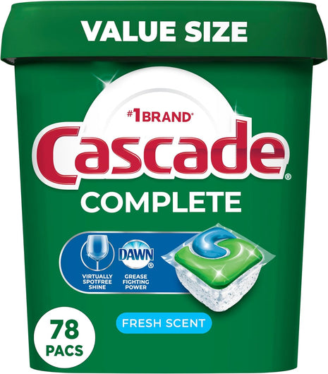 Cascade Complete Dishwasher Pods   Fresh Scent ActionPacs, Dishwasher Detergent, Dishwasher Soap, Detergent Pods, 78 Count