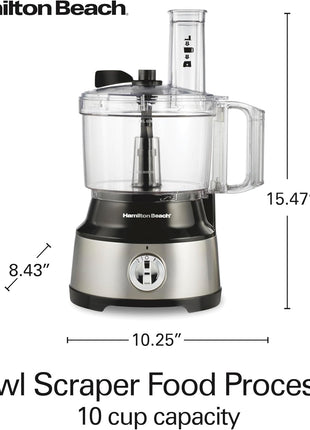 Hamilton Beach Food Processor & Vegetable Chopper for Slicing, Shredding, Mincing, and Puree, 10 Cups + Easy Clean Bowl Scraper, Stainless Steel (70730)