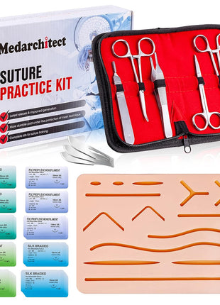 Medarchitect Suture Practice Complete Kit (30 Pieces) for Medical Student Suture Training, Include Upgrade Suture Pad with 14 Pre-Cut Wounds, Suture Tools, Suture Thread & Needle
