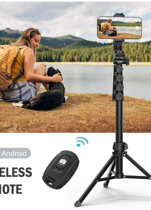 Liphisy 64" Tripod for Cell Phone & Camera, Phone Tripod with Remote and Phone Holder, Sturdy & Stable Height Adjustable Multi-Angle Shot Selfie Stick Tripod for Video Recording