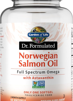 Garden of Life Dr. Formulated Salmon Oil Soft Gels, Full Spectrum, 60ct | Full Spectrum Omega-3 Fish Oil with EPA, DHA, DPA - Heart Health Dietary Supplement