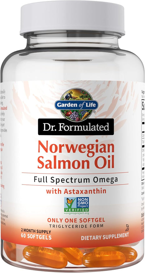 Garden of Life Dr. Formulated Salmon Oil Soft Gels, Full Spectrum, 60ct | Full Spectrum Omega-3 Fish Oil with EPA, DHA, DPA - Heart Health Dietary Supplement