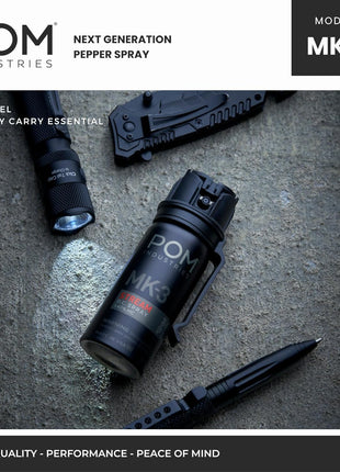 POM MK3 Pepper Spray, Belt Clip Model, Maximum Police Strength OC with UV Marking Dye, Quick Flip Top Safety, 360° Performance at Any Angle, Powerful Accurate Stream, 18 ft Range, 1.8 fl oz