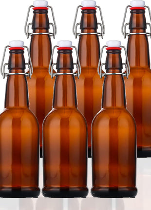 SureSave Beer Bottles with Easy Swing Cap | 16 Oz Clear Glass Bottle Set with Airtight Lid for Kombucha, Carbonated Drinks, Brewing, and Fermenting (12 Pack)